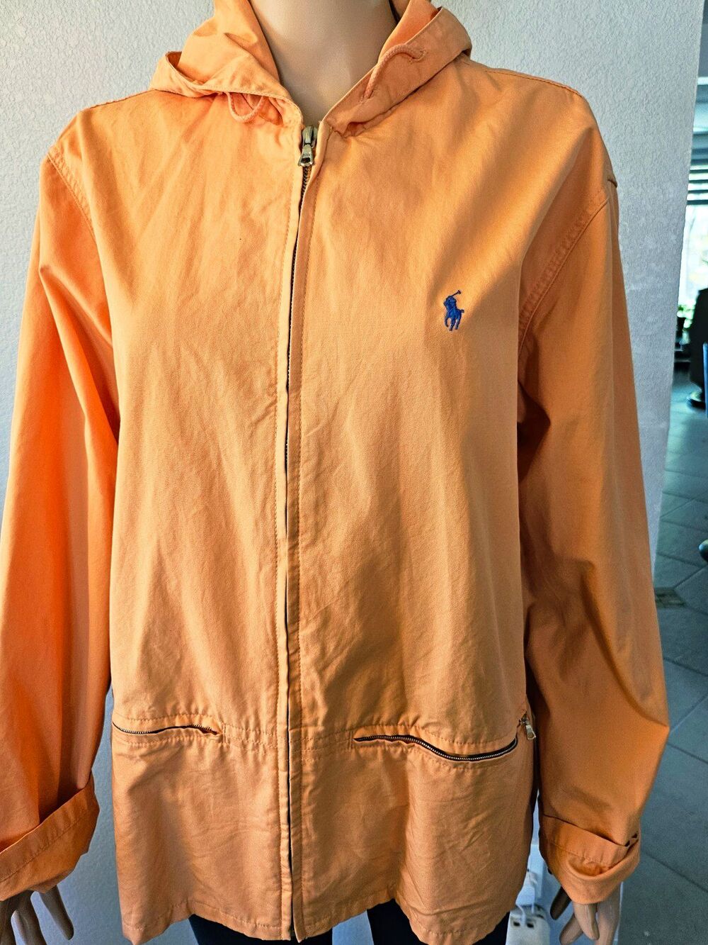 Polo Ralph Lauren Women's Orange Hooded Full Zip Windbreaker Jacket S